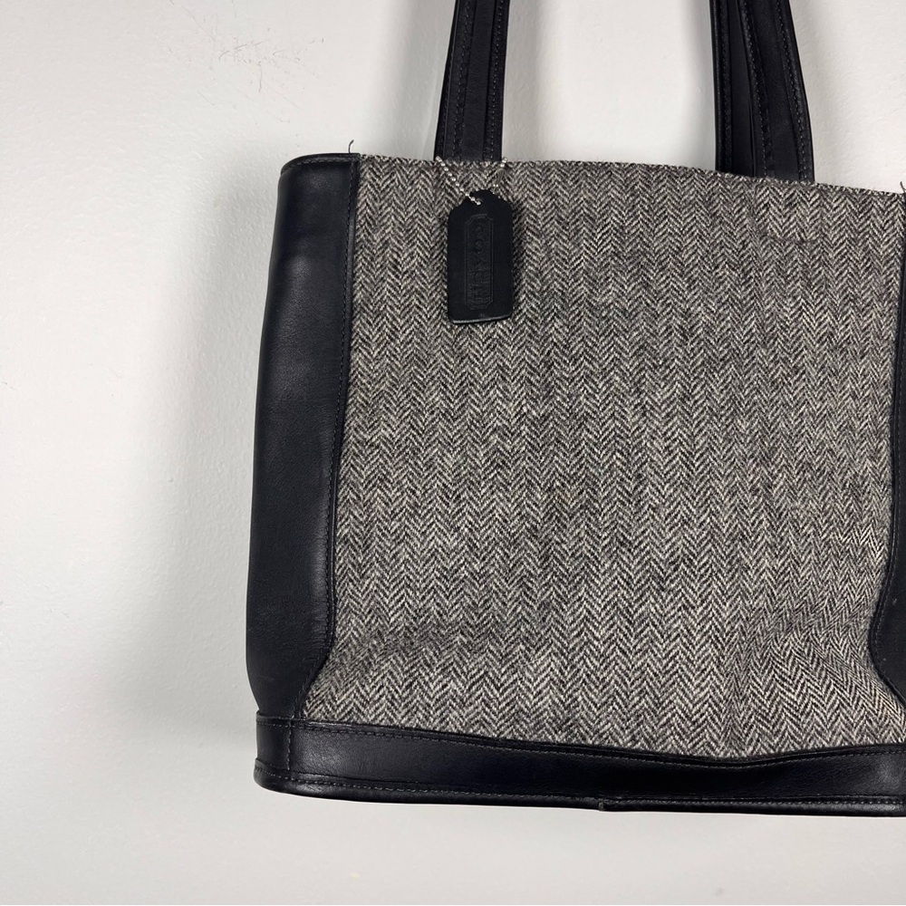 Coach Y2K Bleecker Satchel Gray Wool Leather Bag Herringbone Purse Academia - Picture 3 of 11